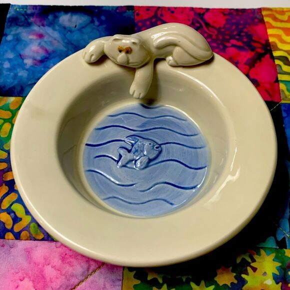 Fitz & Floyd “Cat-Fish” Cat & Fish Sculpture Ceramic Dish Vintage Home Decor - Picture 1 of 8